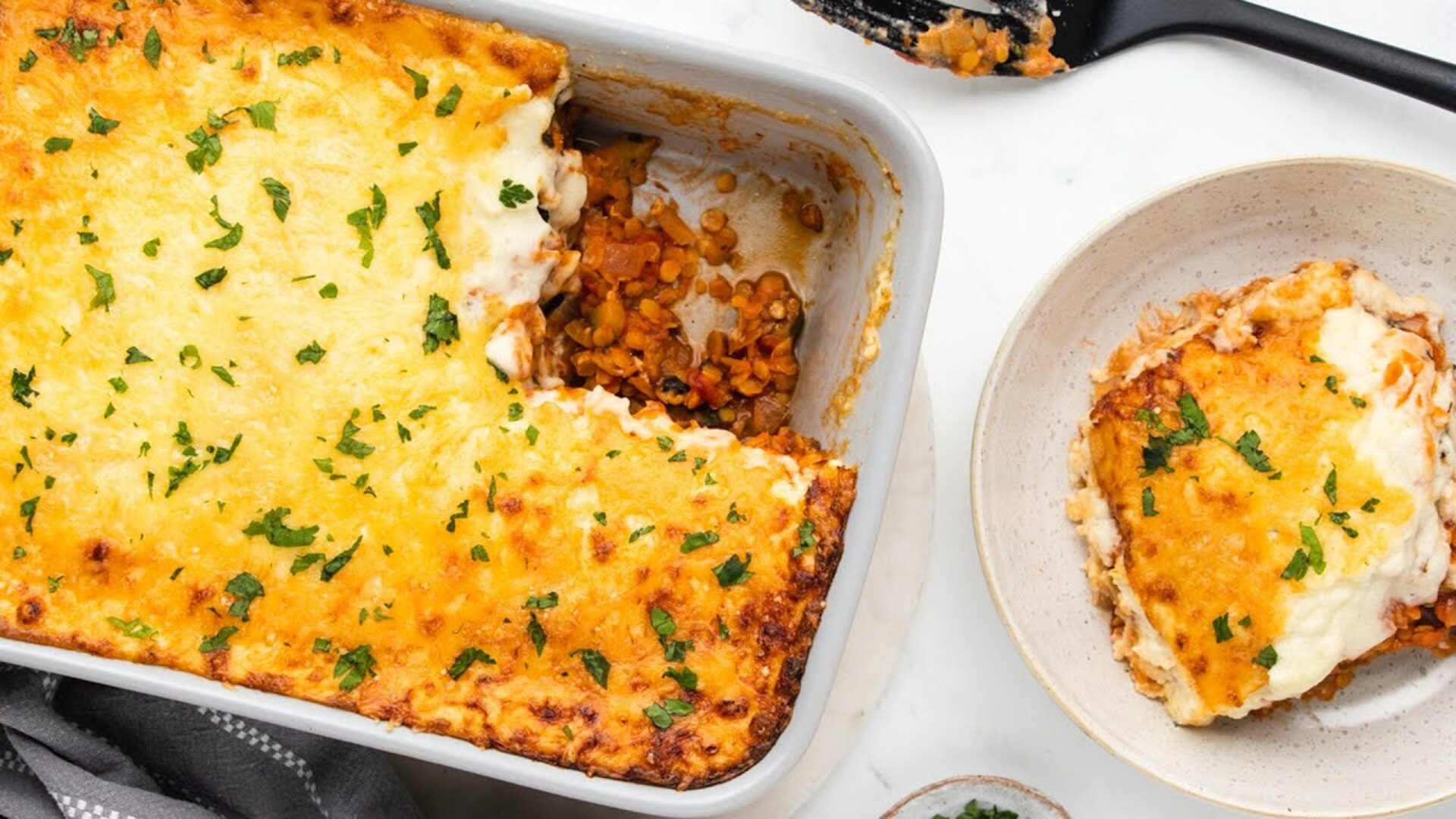 Video thumbnail for Vegetarian Lentil Moussaka Recipe