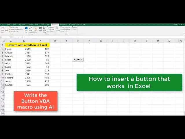 Video thumbnail for How to insert a Button  that works with VBA Macros in Excel