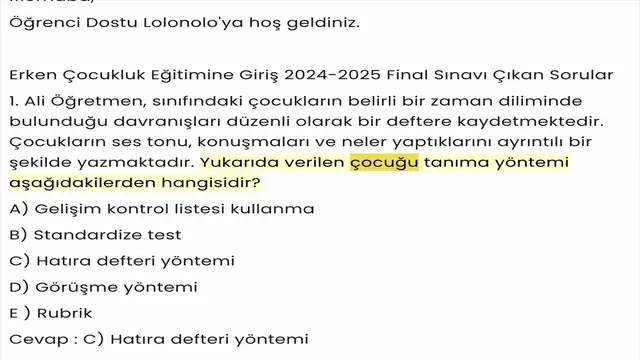 'Video thumbnail for Auzef Erken Çocukluk Eğitimine Giriş 2024-2025 Final Sınavı Çıkan Sorular'