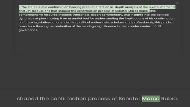 Video thumbnail for and key discussions that shaped the confirmation process of Senator Marco Rubio. This comprehensive resource includes transcripts, expert commentary, and insights into the political dynamics at play, making it an essential tool for unders