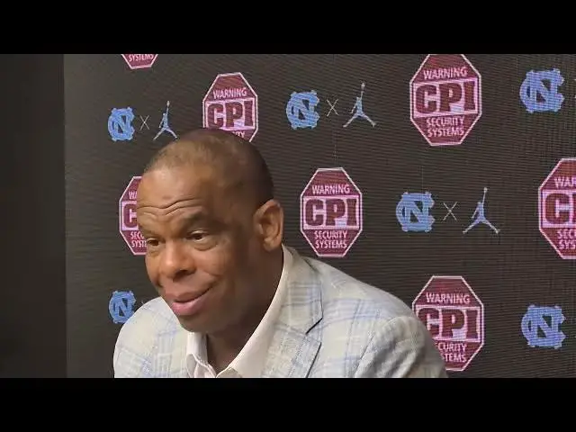 'Video thumbnail for #UNC coach Hubert Davis after the Tar Heels beat Georgia Tech in their ACC opener.'