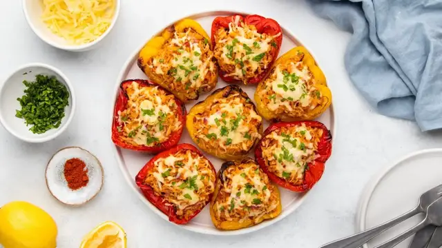 'Video thumbnail for These Seafood Stuffed Peppers Are The Upgrade Your Dinner Needs'
