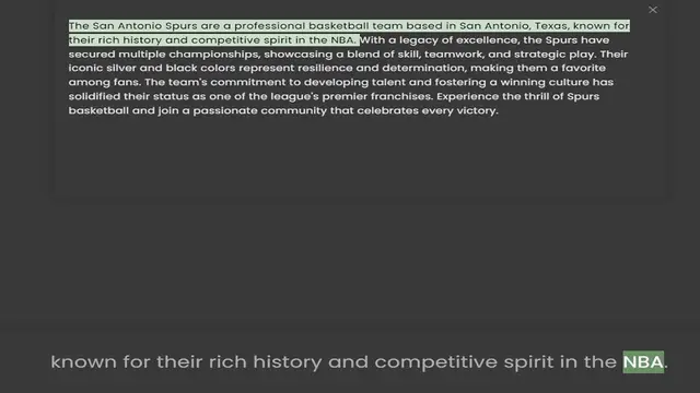 Video thumbnail for their rich history and competitive spirit in the NBA. With a legacy of excellence, the Spurs have secured multiple championships, showcasing a blend of skill, teamwork, and strategic play. Their iconic silver and black colors represen