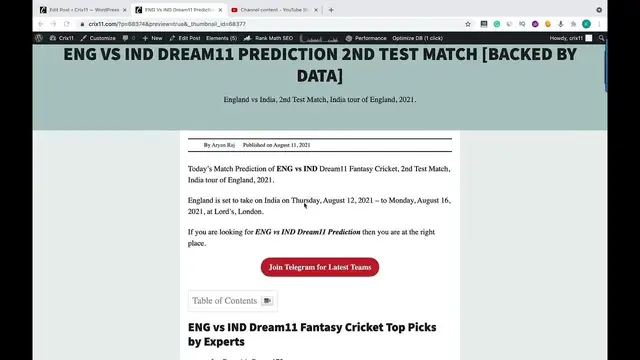 Video thumbnail for ENG VS IND DREAM11 PREDICTION 2ND TEST MATCH England vs India Dream11 Team