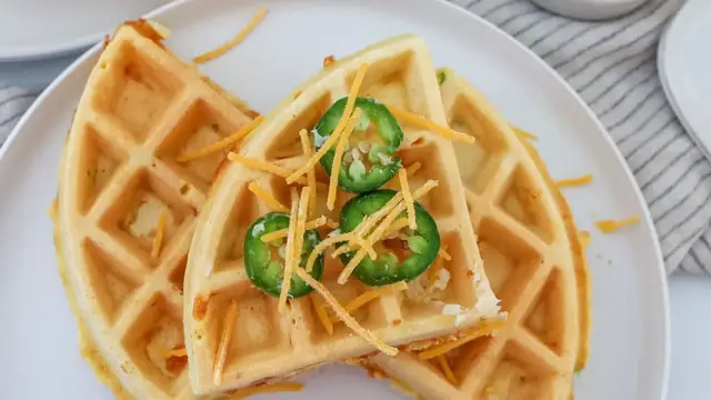 'Video thumbnail for Jalapeño Cheddar Waffles Recipe'