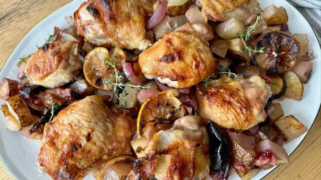 'Video thumbnail for Sheet Pan Cinnamon Chicken And Plums Recipe'