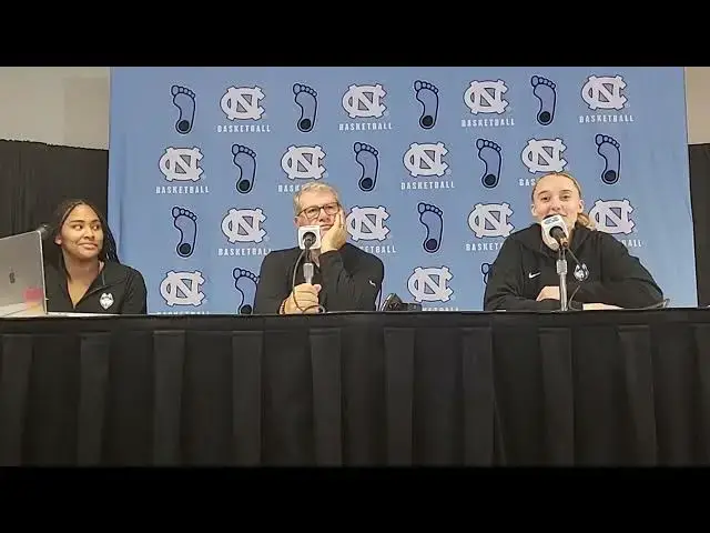 'Video thumbnail for UConn's Sarah Strong, Coach Geno Auriemma and Paige Bueckers after win over #UNC #UConn'