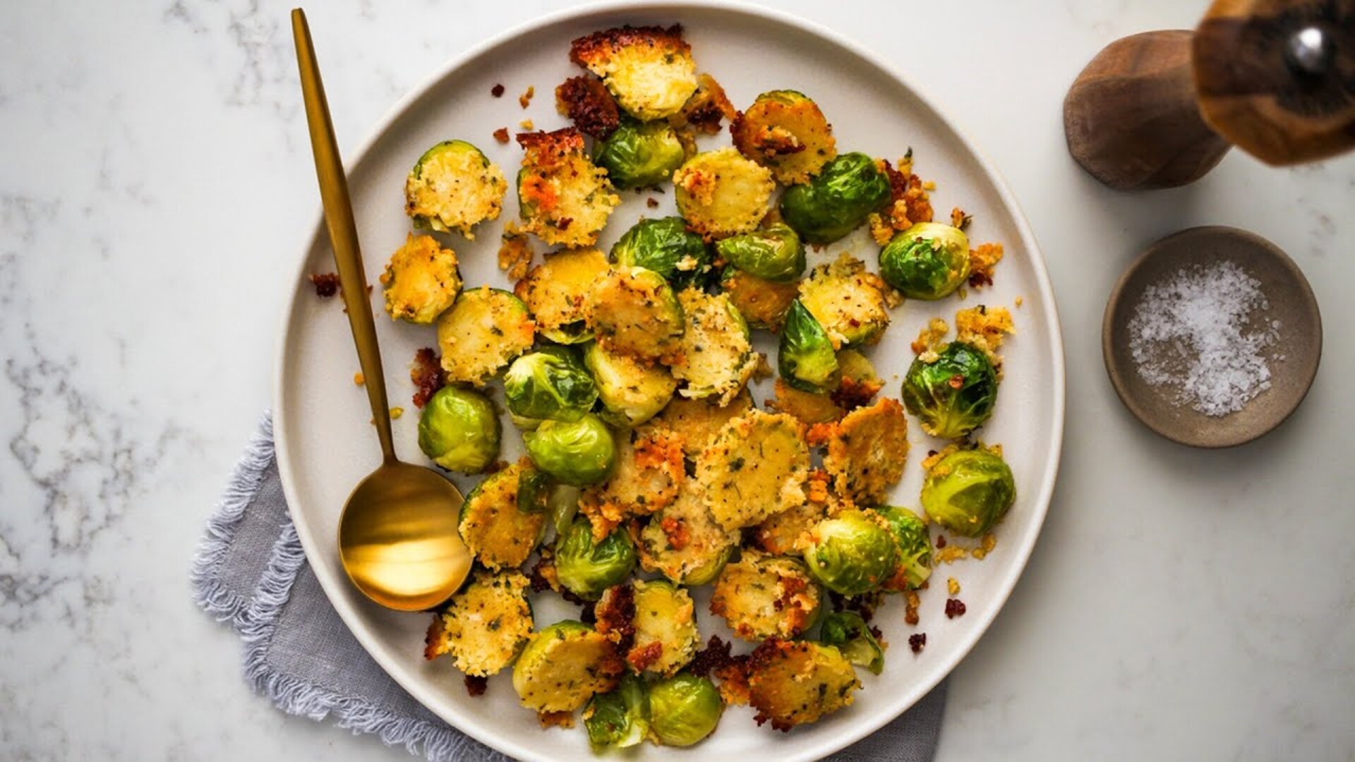 Video thumbnail for Roasted Parmesan-Crusted Brussels Sprouts Recipe