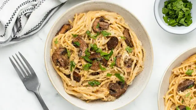 'Video thumbnail for Vegan Mushroom Carbonara Recipe'