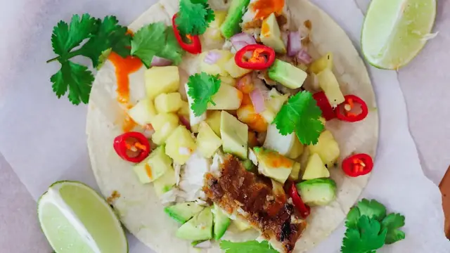 'Video thumbnail for Mahi Mahi Tacos With Spicy Pineapple Salsa Recipe'