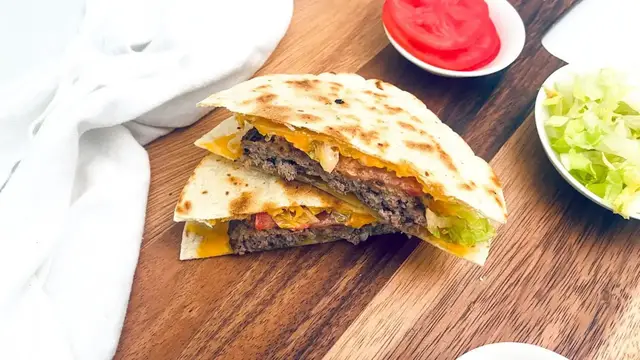 'Video thumbnail for Gooey Quesadilla Burgers Recipe'