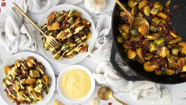 'Video thumbnail for Brussels Sprouts With Chorizo And Aioli Recipe'