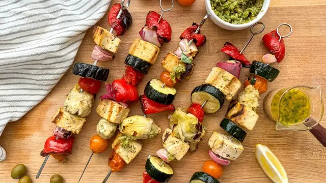 Video thumbnail for Grilled Mediterranean Tofu Skewers With Green Olive Relish Recipe