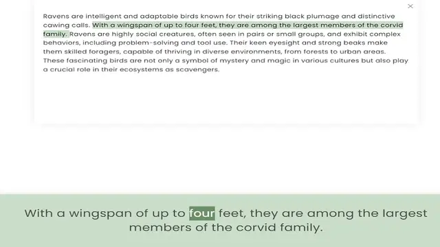 Video thumbnail for cawing calls. With a wingspan of up to four feet, they are among the largest members of the corvid family. Ravens are highly social creatures, often seen in pairs or small groups, and exhibit complex behaviors, including problem-solving a