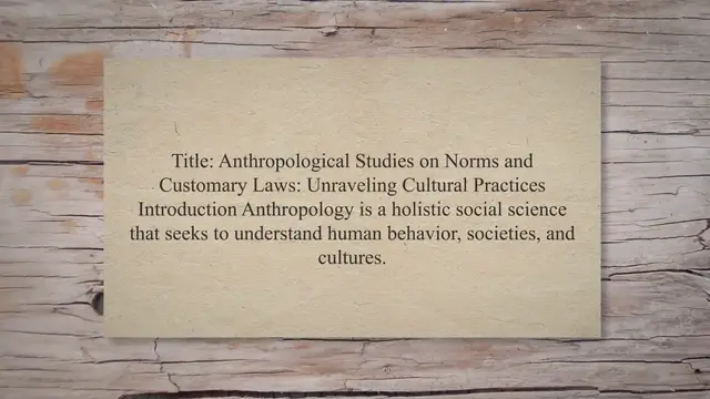 Video thumbnail for Anthropological studies on norms and customary laws