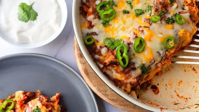 'Video thumbnail for Vegetarian Jackfruit Enchiladas Recipe'