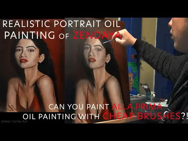 Video thumbnail for PAINTING ZENDAYA in OIL PAINT - REALISTIC ALLA PRIMA With CHEAP BRUSHES?!